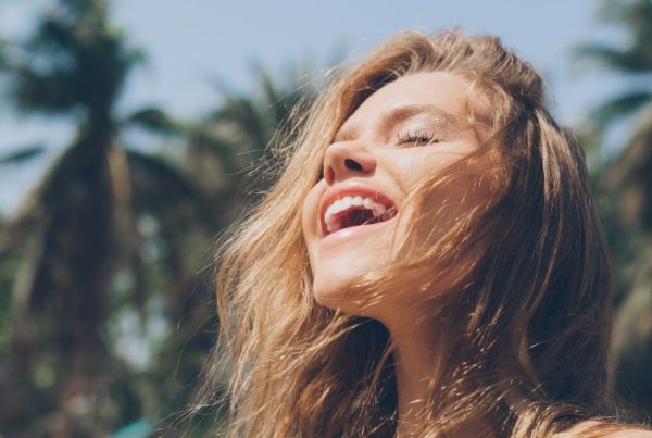 Woman happy in the Sattva guna state of mind